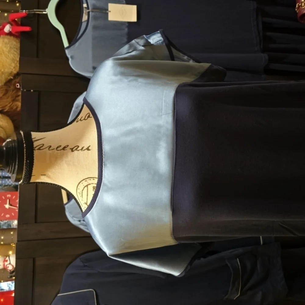 Frette Cascade Lounge Collection 2026 NWT 2 Pieces Top/ Pants Blue Silk/ Cotton - Picture 7 of 17